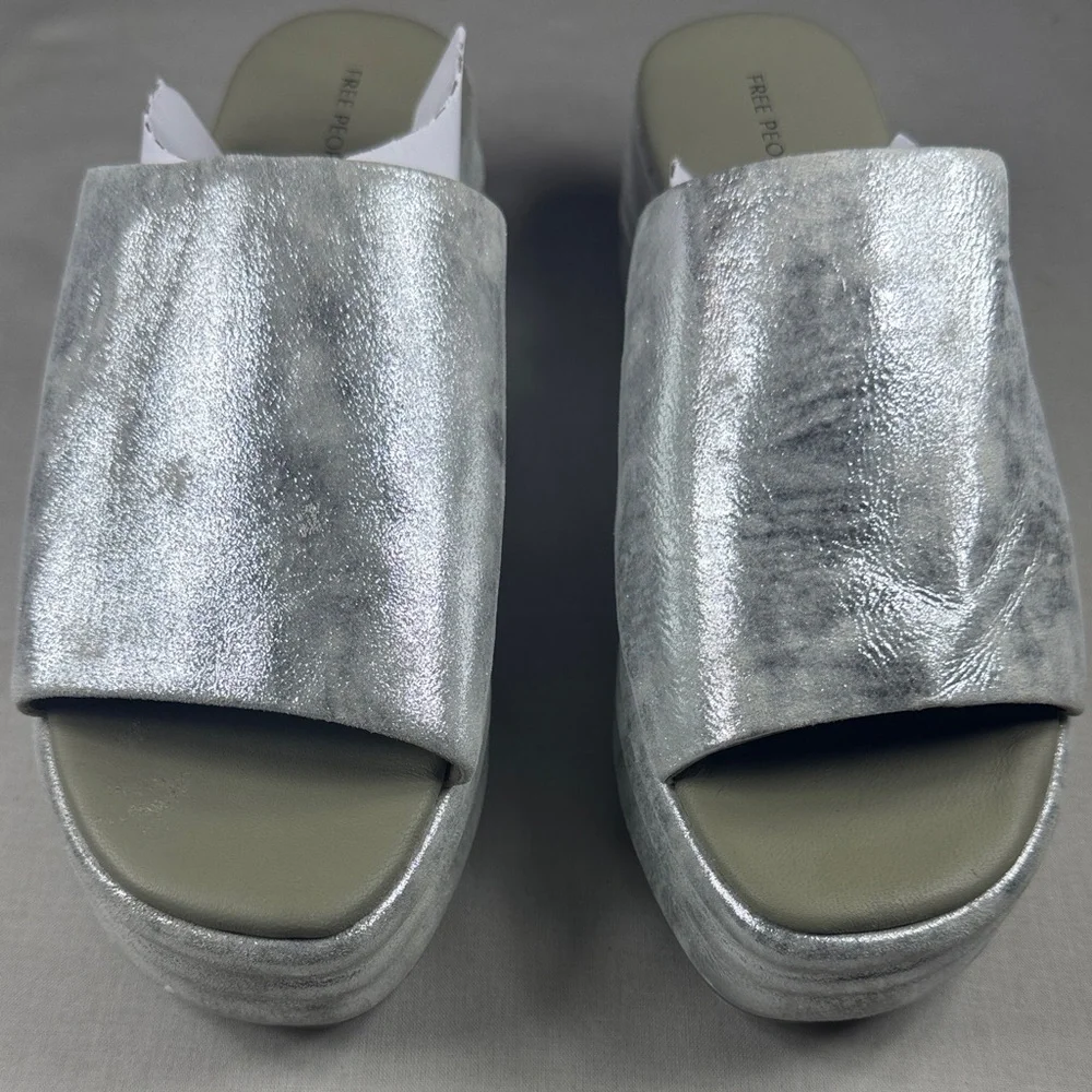 Free People Silver Metallic Platform‎ Slide Sandals